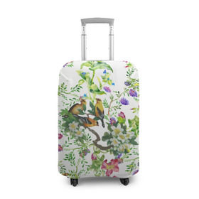 Чехол для чемодана 3D с принтом Райский остров в Курске, 86% полиэфир, 14% спандекс | двустороннее нанесение принта, прорези для ручек и колес | арт | краска | попугаи | попугай | прикольные | рай | тропики | цветные | цветок | цветы
