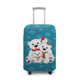 Чехол для чемодана 3D с принтом Новогодние мишки в Курске, 86% полиэфир, 14% спандекс | двустороннее нанесение принта, прорези для ручек и колес | new year | santa | дед мороз | елка | елочки | новогодний | новый год | рождество | сантаклаус | снег | снежинки