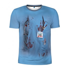 Мужская футболка 3D спортивная с принтом Костюм врача кровь в Курске, 100% полиэстер с улучшенными характеристиками | приталенный силуэт, круглая горловина, широкие плечи, сужается к линии бедра | больница | врач | доктор | клиника | кровь