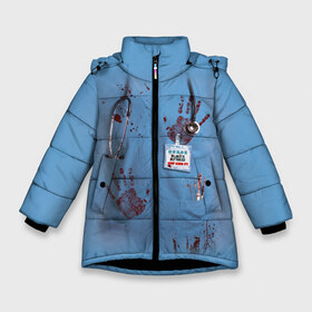 Зимняя куртка для девочек 3D с принтом Костюм врача кровь в Курске, ткань верха — 100% полиэстер; подклад — 100% полиэстер, утеплитель — 100% полиэстер. | длина ниже бедра, удлиненная спинка, воротник стойка и отстегивающийся капюшон. Есть боковые карманы с листочкой на кнопках, утяжки по низу изделия и внутренний карман на молнии. 

Предусмотрены светоотражающий принт на спинке, радужный светоотражающий элемент на пуллере молнии и на резинке для утяжки. | Тематика изображения на принте: больница | врач | доктор | клиника | кровь
