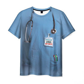 Мужская футболка 3D с принтом Костюм врача в Курске, 100% полиэфир | прямой крой, круглый вырез горловины, длина до линии бедер | Тематика изображения на принте: больница | врач | градусник | доктор | интерн | клиника | медбрат | медсестра | поликлиника | стетоскоп | фонендоскоп