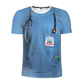 Мужская футболка 3D спортивная с принтом Костюм врача в Курске, 100% полиэстер с улучшенными характеристиками | приталенный силуэт, круглая горловина, широкие плечи, сужается к линии бедра | больница | врач | градусник | доктор | интерн | клиника | медбрат | медсестра | поликлиника | стетоскоп | фонендоскоп