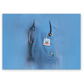Поздравительная открытка с принтом Костюм врача в Курске, 100% бумага | плотность бумаги 280 г/м2, матовая, на обратной стороне линовка и место для марки
 | больница | врач | градусник | доктор | интерн | клиника | медбрат | медсестра | поликлиника | стетоскоп | фонендоскоп