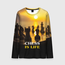 Мужской лонгслив 3D с принтом Шахматы - это жизнь в Курске, 100% полиэстер | длинные рукава, круглый вырез горловины, полуприлегающий силуэт | chess | game | sport | гроссмейстер | закат | игра | интеллект | солнце | спорт | фигура | шахматист | шахматы