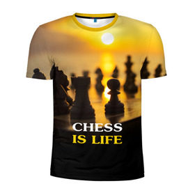Мужская футболка 3D спортивная с принтом Шахматы - это жизнь в Курске, 100% полиэстер с улучшенными характеристиками | приталенный силуэт, круглая горловина, широкие плечи, сужается к линии бедра | Тематика изображения на принте: chess | game | sport | гроссмейстер | закат | игра | интеллект | солнце | спорт | фигура | шахматист | шахматы