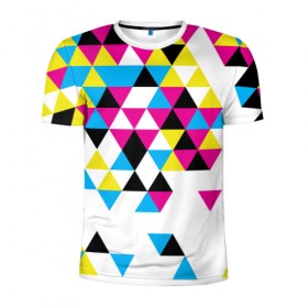 Мужская футболка 3D спортивная с принтом Broken mosaic в Курске, 100% полиэстер с улучшенными характеристиками | приталенный силуэт, круглая горловина, широкие плечи, сужается к линии бедра | геометрия | мозаика | текстура | треугольник