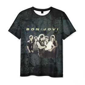 Мужская футболка 3D с принтом Группа Bon Jovi в Курске, 100% полиэфир | прямой крой, круглый вырез горловины, длина до линии бедер | bon jovi | бон | бон джови | глэм | группа | джови | джон | рок | хард