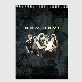 Скетчбук с принтом Группа Bon Jovi в Курске, 100% бумага
 | 48 листов, плотность листов — 100 г/м2, плотность картонной обложки — 250 г/м2. Листы скреплены сверху удобной пружинной спиралью | bon jovi | бон | бон джови | глэм | группа | джови | джон | рок | хард