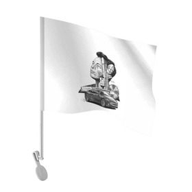 Флаг для автомобиля с принтом Илон Маск в Курске, 100% полиэстер | Размер: 30*21 см | hyperloop | pay pal | space x | tesla | гений | день космонавтики | полет на марс | тесла | электрокар | электромобиль