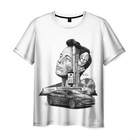 Мужская футболка 3D с принтом Илон Маск в Курске, 100% полиэфир | прямой крой, круглый вырез горловины, длина до линии бедер | hyperloop | pay pal | space x | tesla | гений | день космонавтики | полет на марс | тесла | электрокар | электромобиль