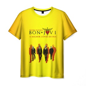 Мужская футболка 3D с принтом Группа Bon Jovi в Курске, 100% полиэфир | прямой крой, круглый вырез горловины, длина до линии бедер | bon jovi | бон | бон джови | глэм | группа | джови | джон | рок | хард