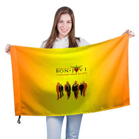Флаг 3D с принтом Группа Bon Jovi в Курске, 100% полиэстер | плотность ткани — 95 г/м2, размер — 67 х 109 см. Принт наносится с одной стороны | bon jovi | бон | бон джови | глэм | группа | джови | джон | рок | хард