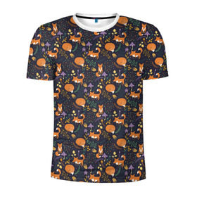 Мужская футболка 3D спортивная с принтом Лисоньки в Курске, 100% полиэстер с улучшенными характеристиками | приталенный силуэт, круглая горловина, широкие плечи, сужается к линии бедра | cute | forest | fox | грибы | лес | лиса | лисица | лисичка | листья | сказочный