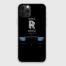 Чехол для iPhone 12 Pro с принтом Rolls Royce phantom в Курске, силикон | область печати: задняя сторона чехла, без боковых панелей | Тематика изображения на принте: luxury | phantom | rich | rolls royce | rr | авто | автомобили | бренд | известные | логотип | машина | надписи | огни | ролс ройс | роскошь | тень | фары | черный
