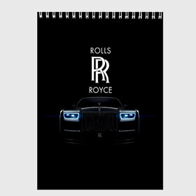 Скетчбук с принтом Rolls Royce phantom в Курске, 100% бумага
 | 48 листов, плотность листов — 100 г/м2, плотность картонной обложки — 250 г/м2. Листы скреплены сверху удобной пружинной спиралью | Тематика изображения на принте: luxury | phantom | rich | rolls royce | rr | авто | автомобили | бренд | известные | логотип | машина | надписи | огни | ролс ройс | роскошь | тень | фары | черный
