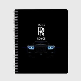 Тетрадь с принтом Rolls Royce phantom в Курске, 100% бумага | 48 листов, плотность листов — 60 г/м2, плотность картонной обложки — 250 г/м2. Листы скреплены сбоку удобной пружинной спиралью. Уголки страниц и обложки скругленные. Цвет линий — светло-серый
 | Тематика изображения на принте: luxury | phantom | rich | rolls royce | rr | авто | автомобили | бренд | известные | логотип | машина | надписи | огни | ролс ройс | роскошь | тень | фары | черный
