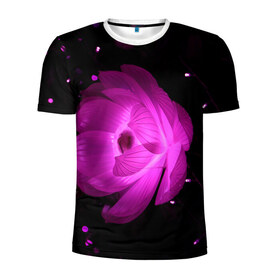 Мужская футболка 3D спортивная с принтом Цветок в Курске, 100% полиэстер с улучшенными характеристиками | приталенный силуэт, круглая горловина, широкие плечи, сужается к линии бедра | лепестки | модные | природа | растения | розовый | тренды | фон | цвет | цветок | цветы | черный