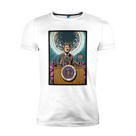Мужская футболка премиум с принтом Джон Кеннеди в Курске, 92% хлопок, 8% лайкра | приталенный силуэт, круглый вырез ворота, длина до линии бедра, короткий рукав | apollo | nasa | usa | аполлон | высадка на луну | космическая гонка | луна | лунная программа | наса | президент америки | сша