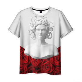 Мужская футболка 3D с принтом Унисекс / Snake roses girl в Курске, 100% полиэфир | прямой крой, круглый вырез горловины, длина до линии бедер | букет | веты | красный | лепестки | модные | полосы | природа | растения | розочки | розы | сад | тренды | цвет | черный