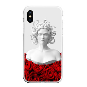 Чехол для iPhone XS Max матовый с принтом GIRL SNAKE ROSES РОЗЫ в Курске, Силикон | Область печати: задняя сторона чехла, без боковых панелей | букет | веты | красный | лепестки | модные | полосы | природа | растения | розочки | розы | сад | тренды | цвет | черный