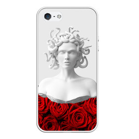 Чехол для iPhone 5/5S матовый с принтом GIRL SNAKE ROSES РОЗЫ в Курске, Силикон | Область печати: задняя сторона чехла, без боковых панелей | букет | веты | красный | лепестки | модные | полосы | природа | растения | розочки | розы | сад | тренды | цвет | черный