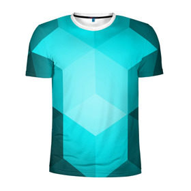 Мужская футболка 3D спортивная с принтом Neon Cube в Курске, 100% полиэстер с улучшенными характеристиками | приталенный силуэт, круглая горловина, широкие плечи, сужается к линии бедра | бирюзовый | геометрия | кубы | яркий