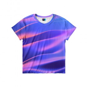 Детская футболка 3D с принтом Water Colors в Курске, 100% гипоаллергенный полиэфир | прямой крой, круглый вырез горловины, длина до линии бедер, чуть спущенное плечо, ткань немного тянется | Тематика изображения на принте: абстракция | вода.цветные | волны | краски | море | радужные | розовый | синий | фиолетовый | цвет | цвета | яркие