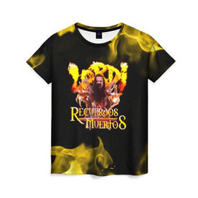 Женская футболка 3D с принтом Recuerdos Muertos в Курске, 100% полиэфир ( синтетическое хлопкоподобное полотно) | прямой крой, круглый вырез горловины, длина до линии бедер | глэм | группа | метал | монстры | рок | хард | хардрок | хэви | хэвиметал | шок | шокрок