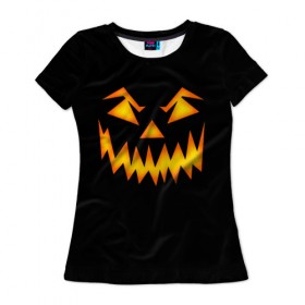 Женская футболка 3D с принтом Halloween в Курске, 100% полиэфир ( синтетическое хлопкоподобное полотно) | прямой крой, круглый вырез горловины, длина до линии бедер | 31 октября | halloween | арт | монстр | праздник | рожица | тыква | хэллоуин