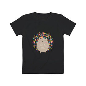 Детская футболка хлопок с принтом Ёжик в Курске, 100% хлопок | круглый вырез горловины, полуприлегающий силуэт, длина до линии бедер | Тематика изображения на принте: ежик | кот | котэ | кофе | машина | пончик