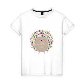 Женская футболка хлопок с принтом Ёжик в Курске, 100% хлопок | прямой крой, круглый вырез горловины, длина до линии бедер, слегка спущенное плечо | Тематика изображения на принте: ежик | кот | котэ | кофе | машина | пончик