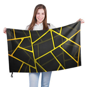 Флаг 3D с принтом Желтая сетка в Курске, 100% полиэстер | плотность ткани — 95 г/м2, размер — 67 х 109 см. Принт наносится с одной стороны | yellow | абстракция | желтый | линия.line | сетка