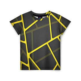Детская футболка 3D с принтом Желтая сетка в Курске, 100% гипоаллергенный полиэфир | прямой крой, круглый вырез горловины, длина до линии бедер, чуть спущенное плечо, ткань немного тянется | Тематика изображения на принте: yellow | абстракция | желтый | линия.line | сетка