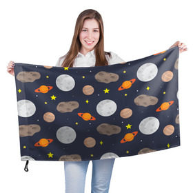 Флаг 3D с принтом Луна в Курске, 100% полиэстер | плотность ткани — 95 г/м2, размер — 67 х 109 см. Принт наносится с одной стороны | астероид | луна | метеорит | планета | сатурн | юпитер