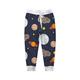 Детские брюки 3D с принтом Луна в Курске, 100% полиэстер | манжеты по низу, эластичный пояс регулируется шнурком, по бокам два кармана без застежек, внутренняя часть кармана из мелкой сетки | астероид | луна | метеорит | планета | сатурн | юпитер
