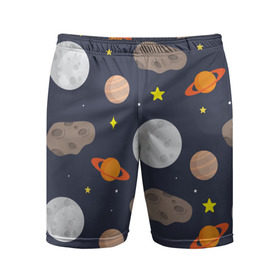 Мужские шорты 3D спортивные с принтом Луна в Курске,  |  | астероид | луна | метеорит | планета | сатурн | юпитер
