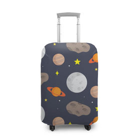Чехол для чемодана 3D с принтом Луна в Курске, 86% полиэфир, 14% спандекс | двустороннее нанесение принта, прорези для ручек и колес | астероид | луна | метеорит | планета | сатурн | юпитер