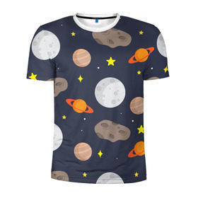 Мужская футболка 3D спортивная с принтом Луна в Курске, 100% полиэстер с улучшенными характеристиками | приталенный силуэт, круглая горловина, широкие плечи, сужается к линии бедра | Тематика изображения на принте: астероид | луна | метеорит | планета | сатурн | юпитер