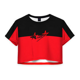Женская футболка 3D укороченная с принтом Группа Алиса в Курске, 100% полиэстер | круглая горловина, длина футболки до линии талии, рукава с отворотами | алиса | группа | красный | рок | черный