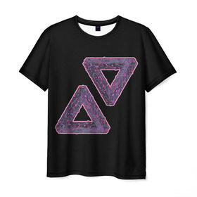 Мужская футболка 3D с принтом Треугольники Пенроуза в Курске, 100% полиэфир | прямой крой, круглый вырез горловины, длина до линии бедер | иллюзия | невероятный | невозможный | несуществующий | треугольник | трибар