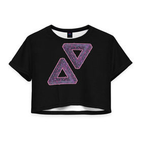 Женская футболка 3D укороченная с принтом Треугольники Пенроуза в Курске, 100% полиэстер | круглая горловина, длина футболки до линии талии, рукава с отворотами | иллюзия | невероятный | невозможный | несуществующий | треугольник | трибар