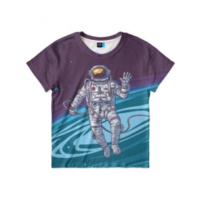 Детская футболка 3D с принтом Привет из космоса в Курске, 100% гипоаллергенный полиэфир | прямой крой, круглый вырез горловины, длина до линии бедер, чуть спущенное плечо, ткань немного тянется | Тематика изображения на принте: астронавт | галактика | звезды | космонавт | космос