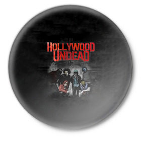 Значок с принтом Группа Hollywood Undead в Курске,  металл | круглая форма, металлическая застежка в виде булавки | Тематика изображения на принте: 