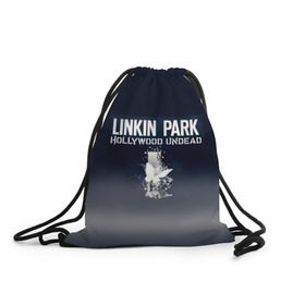 Рюкзак-мешок 3D с принтом Linkin Park и Hollywood Undead в Курске, 100% полиэстер | плотность ткани — 200 г/м2, размер — 35 х 45 см; лямки — толстые шнурки, застежка на шнуровке, без карманов и подкладки | 