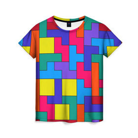 Женская футболка 3D с принтом Орнамент Тетрис в Курске, 100% полиэфир ( синтетическое хлопкоподобное полотно) | прямой крой, круглый вырез горловины, длина до линии бедер | tetris | геометрия | орнамент | тетрис | узор