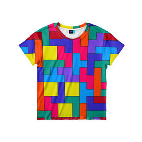 Детская футболка 3D с принтом Орнамент Тетрис в Курске, 100% гипоаллергенный полиэфир | прямой крой, круглый вырез горловины, длина до линии бедер, чуть спущенное плечо, ткань немного тянется | tetris | геометрия | орнамент | тетрис | узор