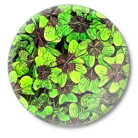 Значок с принтом Clover pattern в Курске,  металл | круглая форма, металлическая застежка в виде булавки | pattern | абстракция | арт | клевер | листья | паттерн | узор