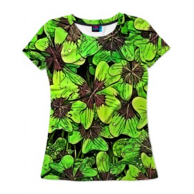 Женская футболка 3D с принтом Clover pattern в Курске, 100% полиэфир ( синтетическое хлопкоподобное полотно) | прямой крой, круглый вырез горловины, длина до линии бедер | pattern | абстракция | арт | клевер | листья | паттерн | узор