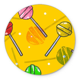 Коврик круглый с принтом Чупа-Чупс в Курске, резина и полиэстер | круглая форма, изображение наносится на всю лицевую часть | конфеты | леденец | паттерн | сладость | узор | чупа чупс