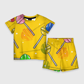 Детский костюм с шортами 3D с принтом Чупа Чупс в Курске,  |  | конфеты | леденец | паттерн | сладость | узор | чупа чупс